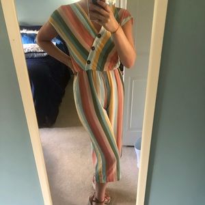 Wide Leg/Mid-Length Multicolored Striped Jumpsuit
